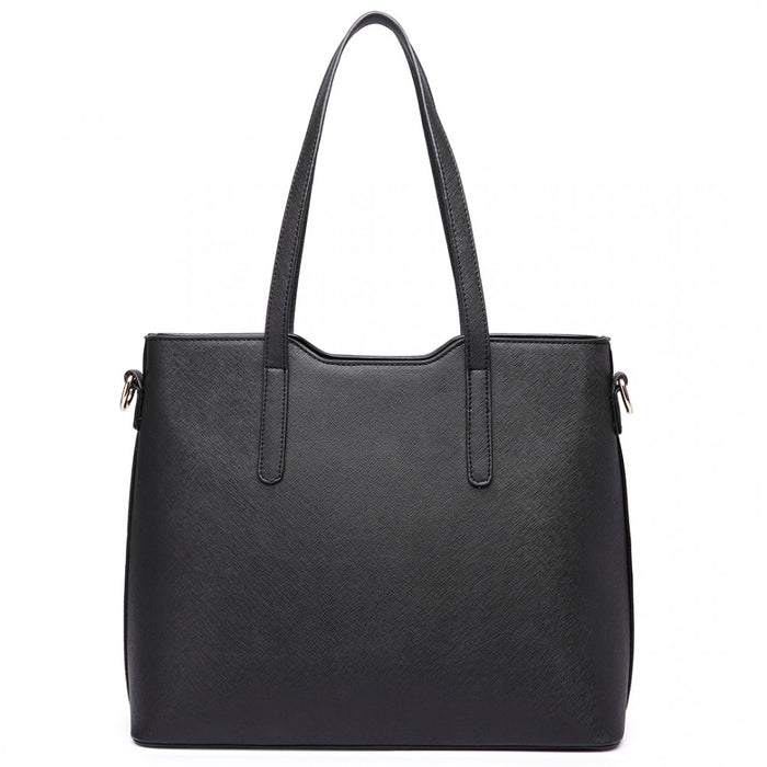 3-Piece Tote Shoulder Bag and Clutch – Black
