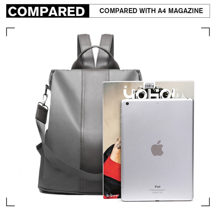 Two Way Backpack Shoulder Bag with Pom Pendant – Grey