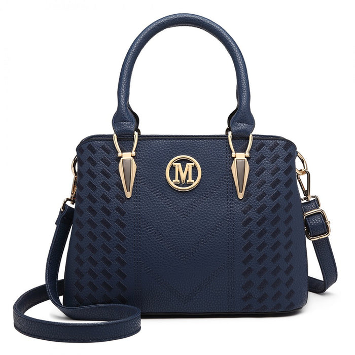 PU Leather Weave Effect Shoulder Bag – Blue