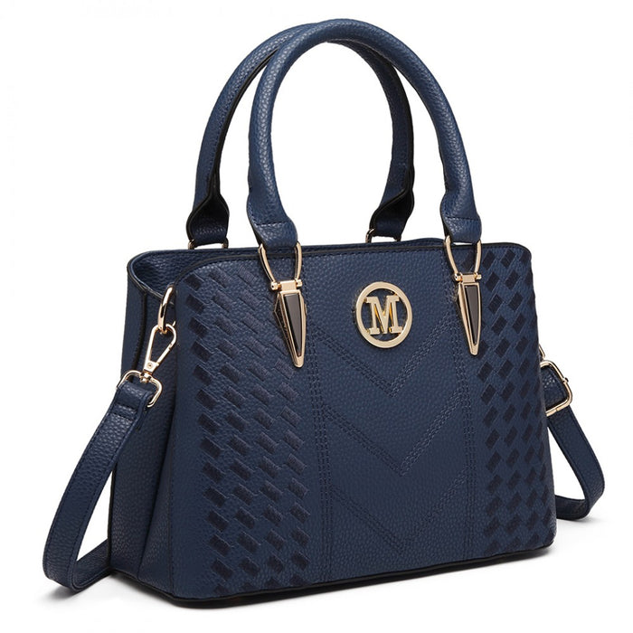 PU Leather Weave Effect Shoulder Bag – Blue