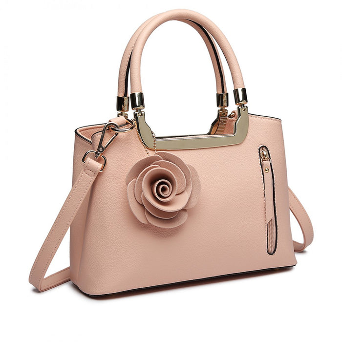 PU Leather Rose Hanging Ornament Handbag – Pink