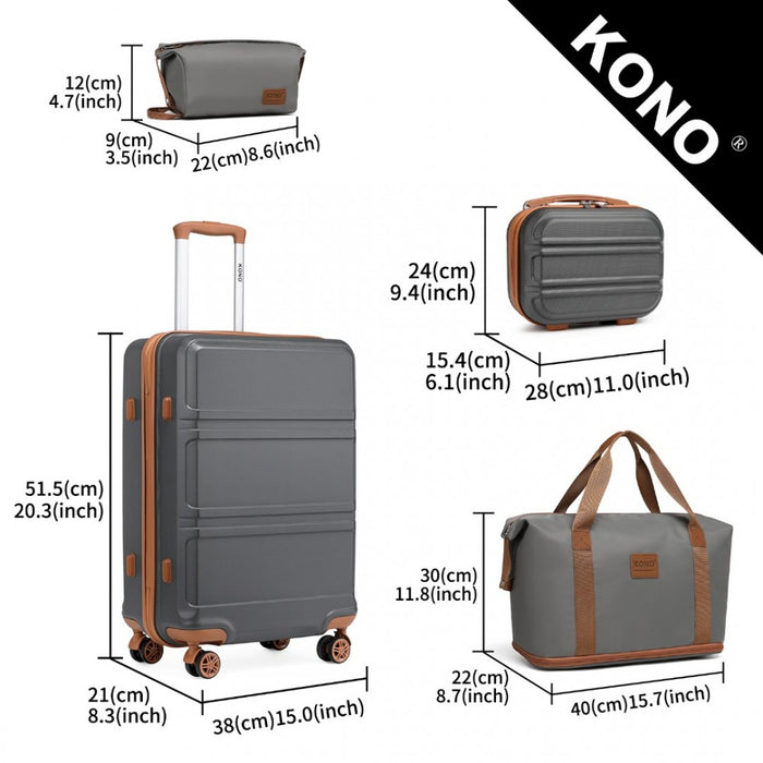 ABS 4 Wheel Suitcase Set with Vanity Case, Weekend Bag and Toiletry Bag – Grey and Brown