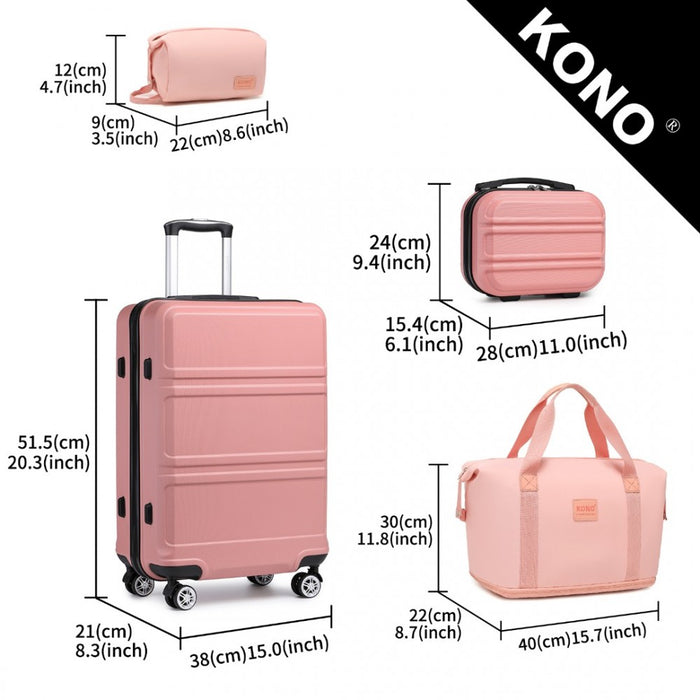 ABS 4 Wheel Suitcase Set with Vanity Case, Weekend Bag and Toiletry Bag – Pink