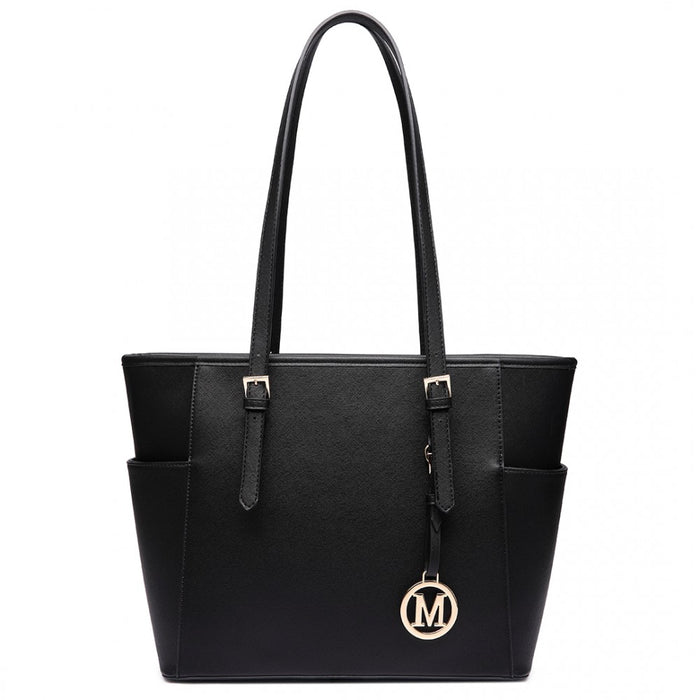 PU Leather Adjustable Handle Tote Bag – Black
