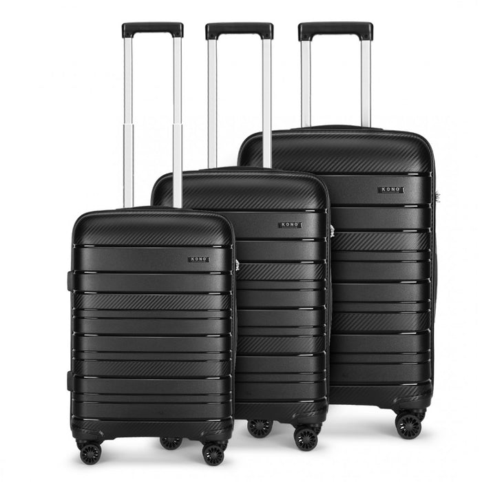 3-Piece Multi-Texture PP Hard Shell Suitcase Set – Classic Collection – Black
