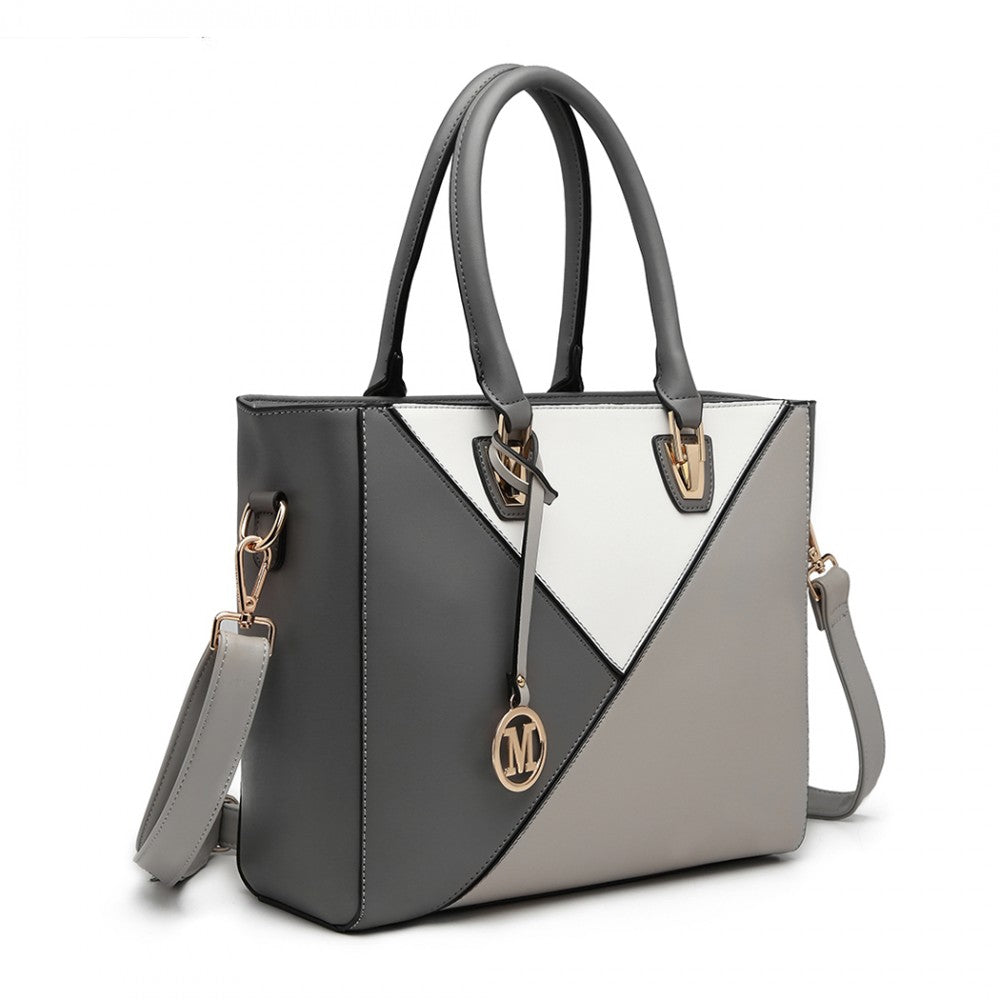 PU Leather Geometric Ombre Handbag – Grey