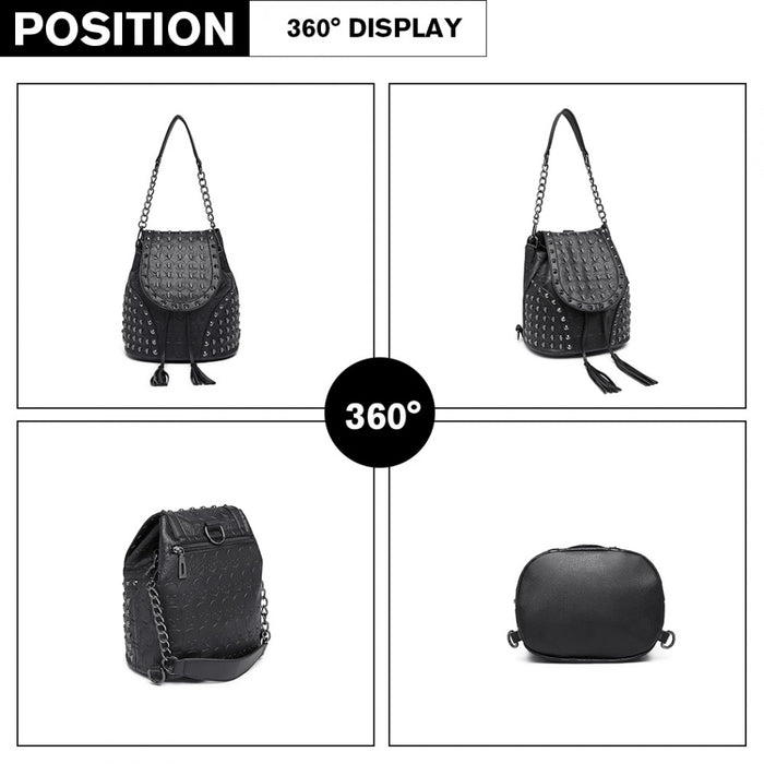 Skull Studded Backpack Shoulder Bag – Black
