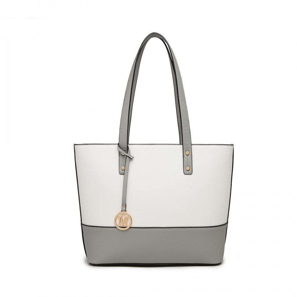 3-Piece PU Leather Tote Bag Set – Grey and White