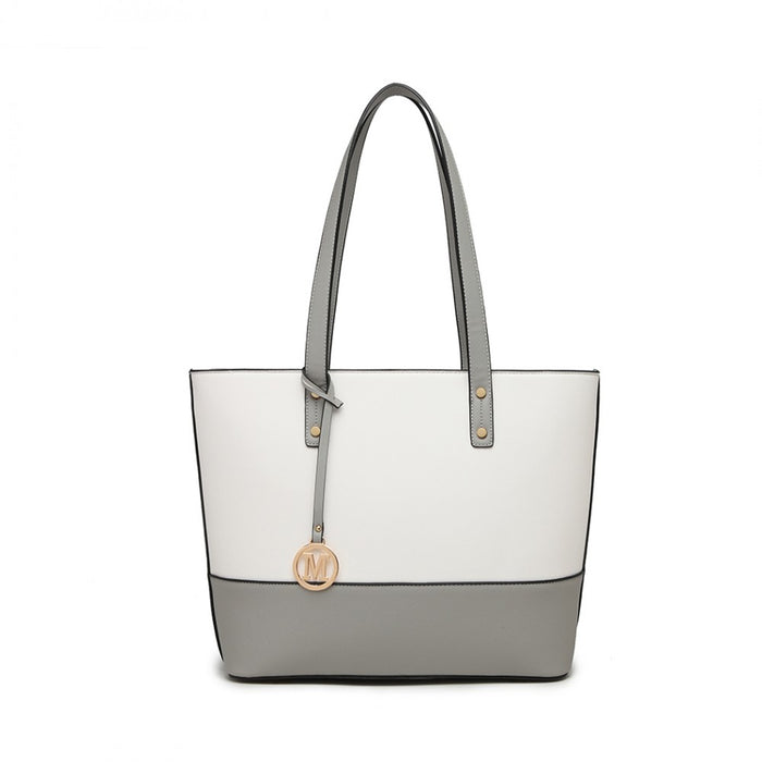 3-Piece PU Leather Tote Bag Set – Grey and White