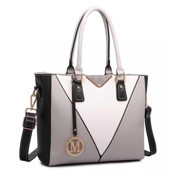 PU Leather V-Shape Shoulder Handbag – Grey