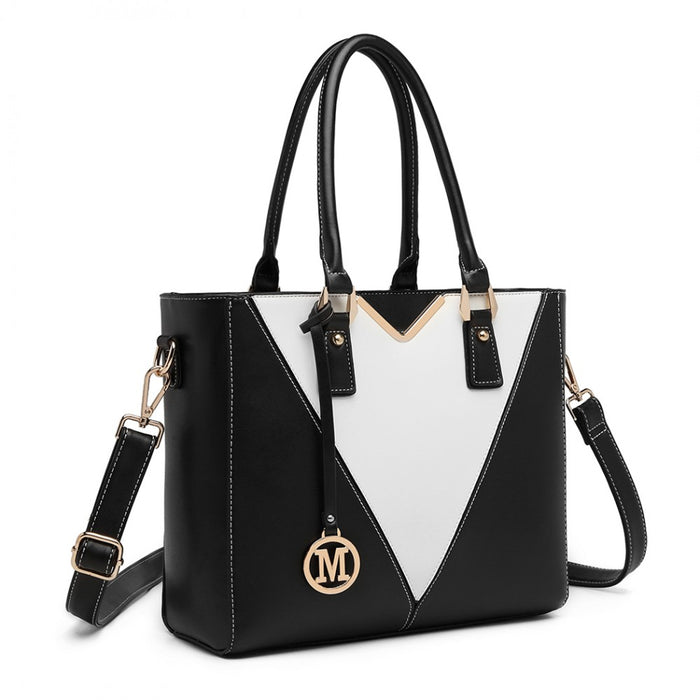 PU Leather V-Shape Shoulder Handbag – Black