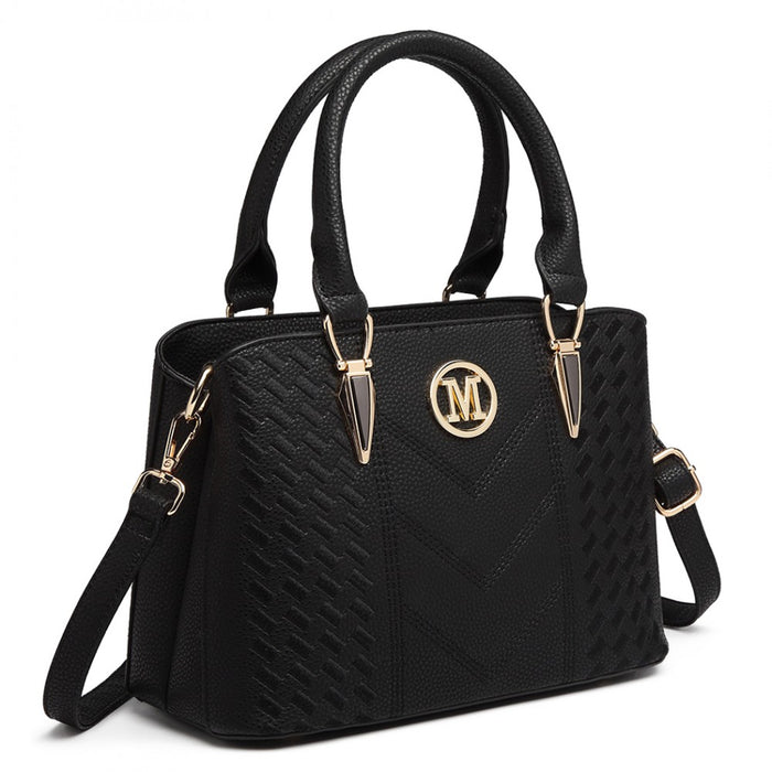 PU Leather Weave Effect Shoulder Bag – Black