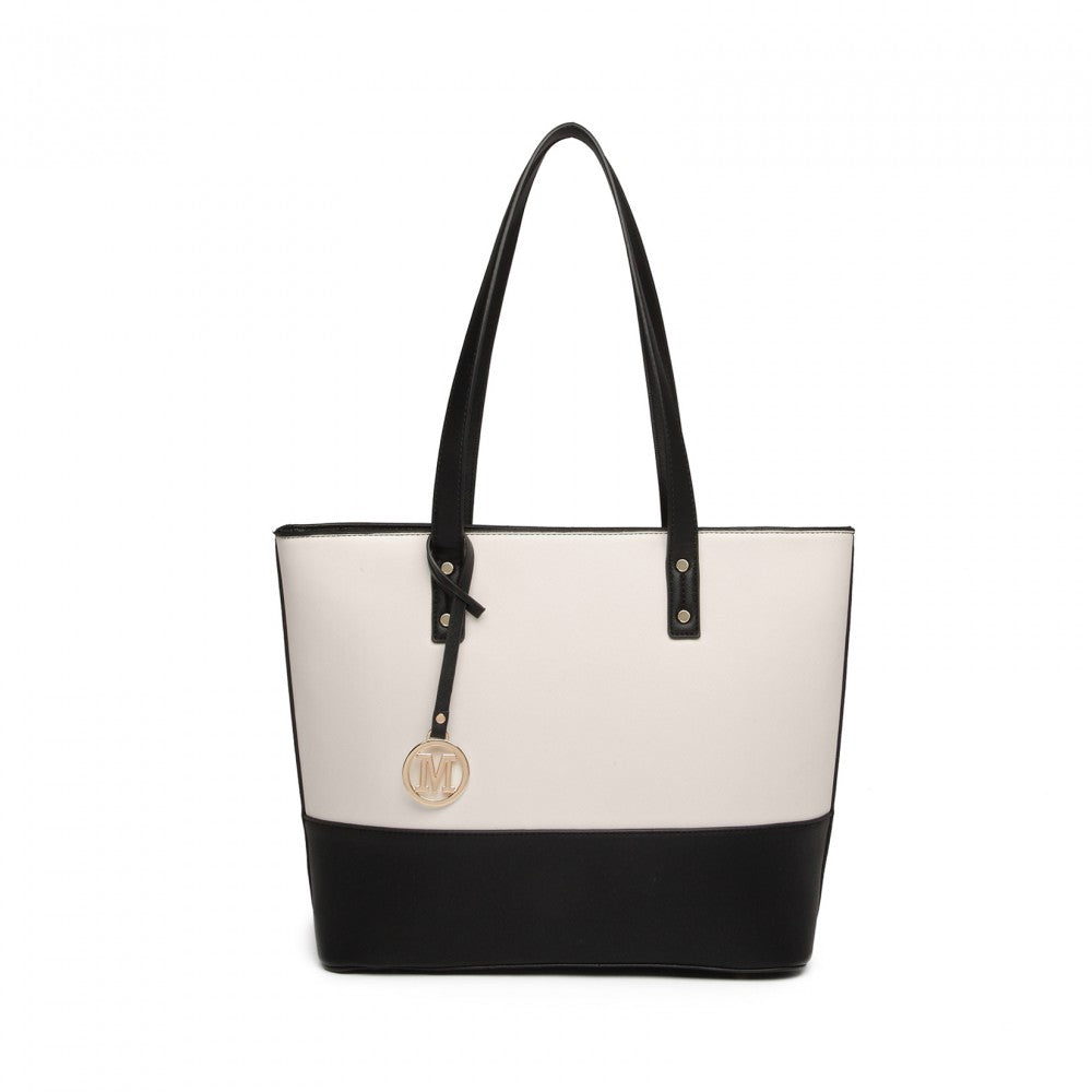 3-Piece PU Leather Tote Bag Set – Black and Beige