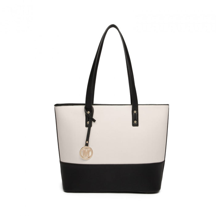3-Piece PU Leather Tote Bag Set – Black and Beige