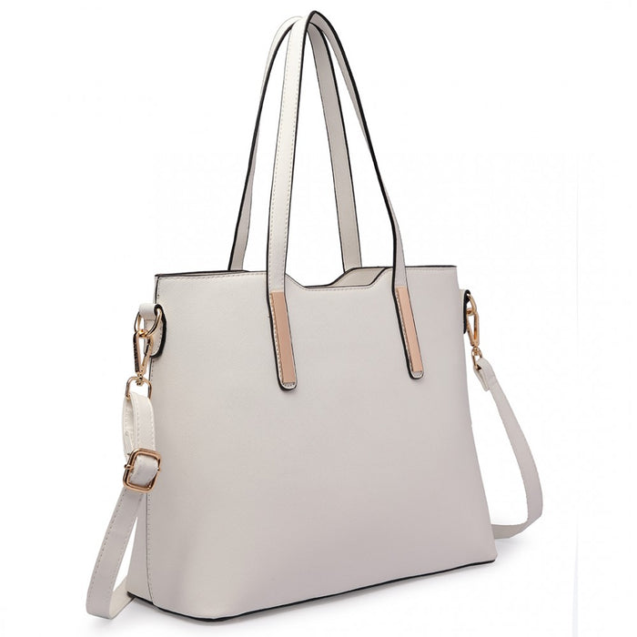 3-Piece Tote Shoulder Bag and Clutch – White