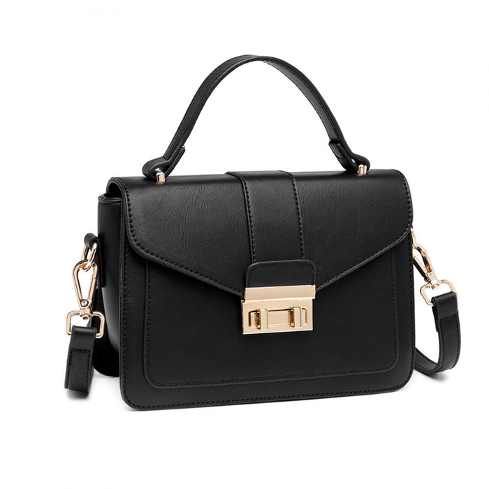 PU Leather Midi Handbag – Black