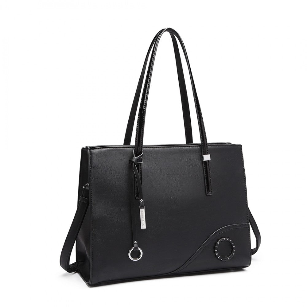 Glossy Detail Shoulder Bag – Black