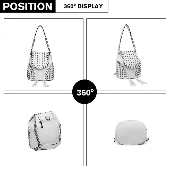 Skull Studded Backpack Shoulder Bag – Beige