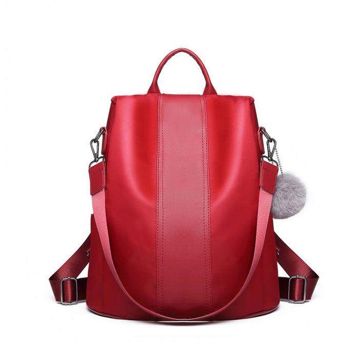 Two Way Backpack Shoulder Bag with Pom Pendant – Red