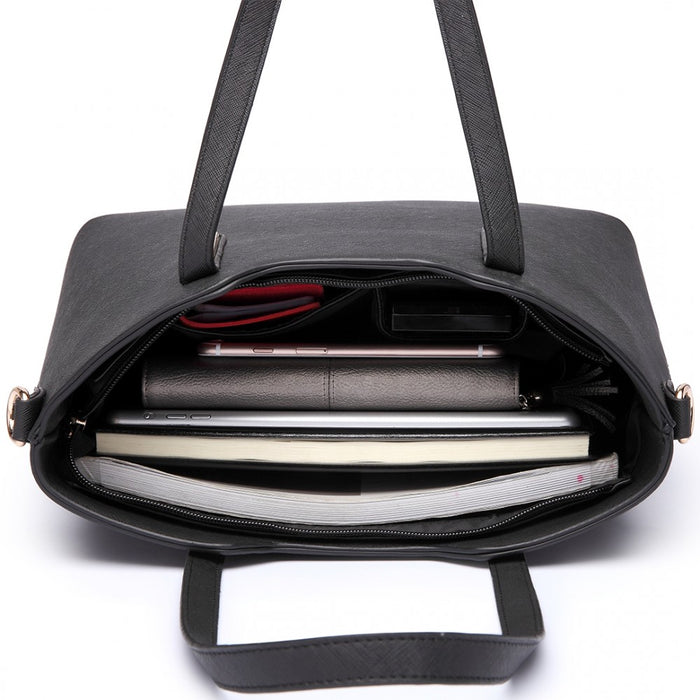 3-Piece Tote Shoulder Bag and Clutch – Black