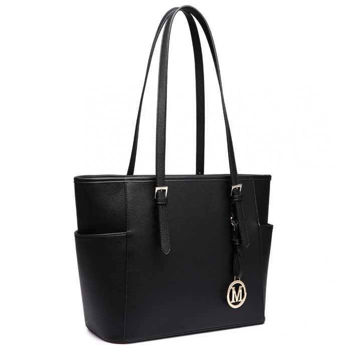 PU Leather Adjustable Handle Tote Bag – Black