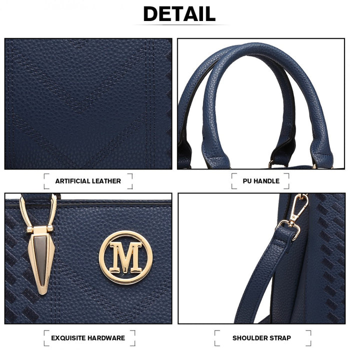 PU Leather Weave Effect Shoulder Bag – Blue