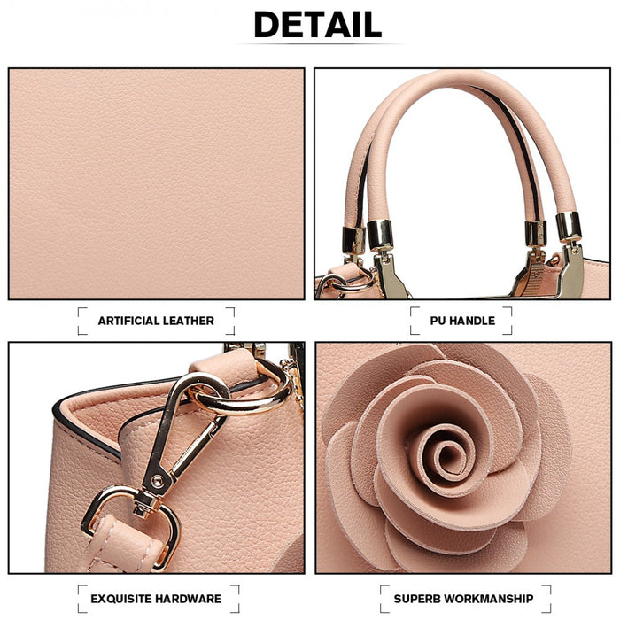PU Leather Rose Hanging Ornament Handbag – Pink