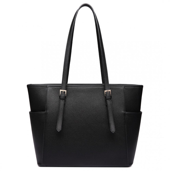 PU Leather Adjustable Handle Tote Bag – Black