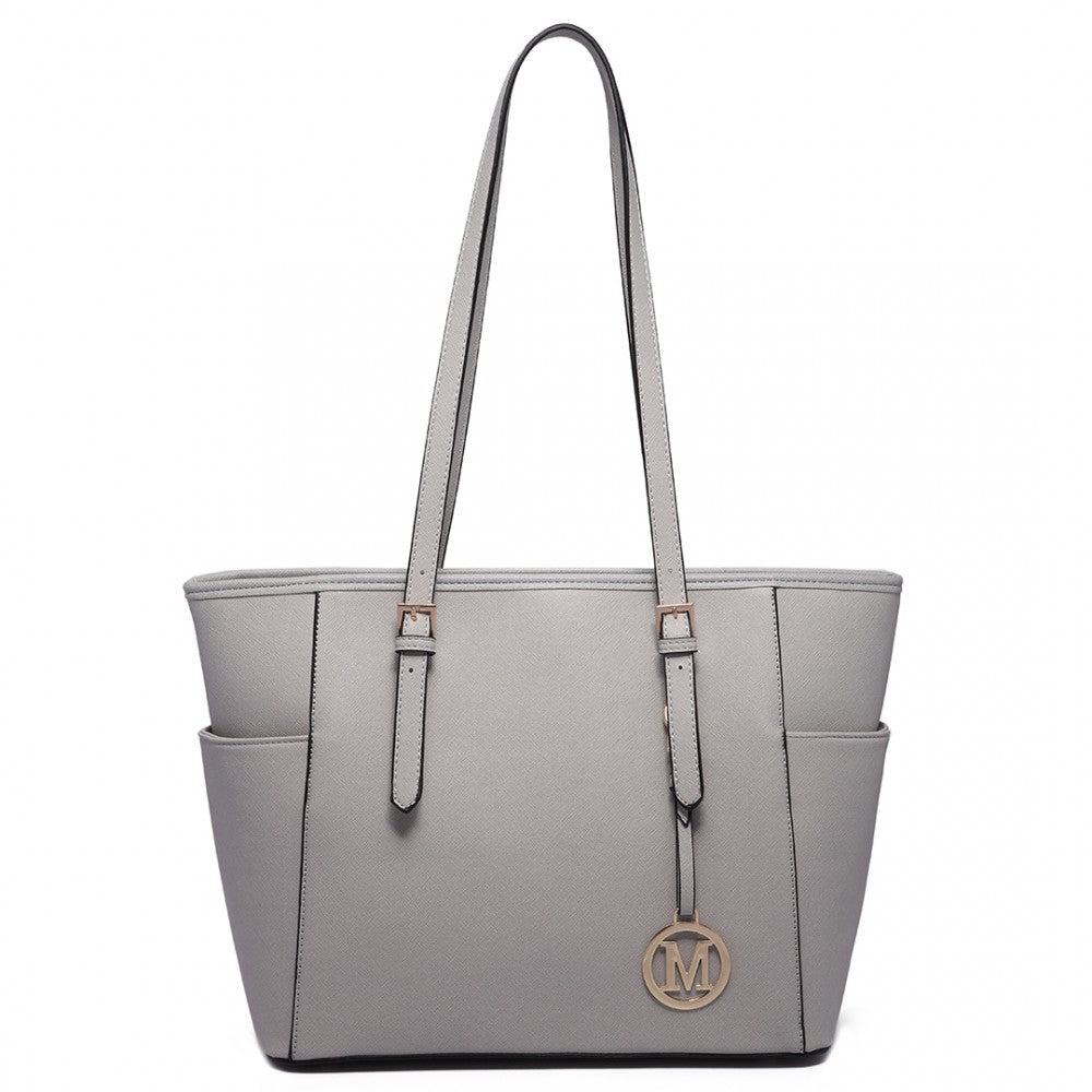 PU Leather Adjustable Handle Tote Bag – Light Grey