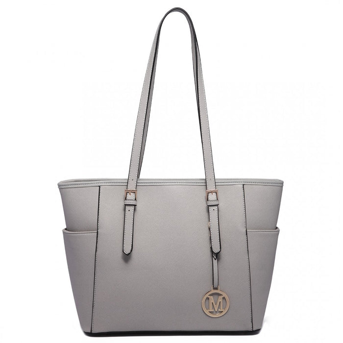 PU Leather Adjustable Handle Tote Bag – Light Grey