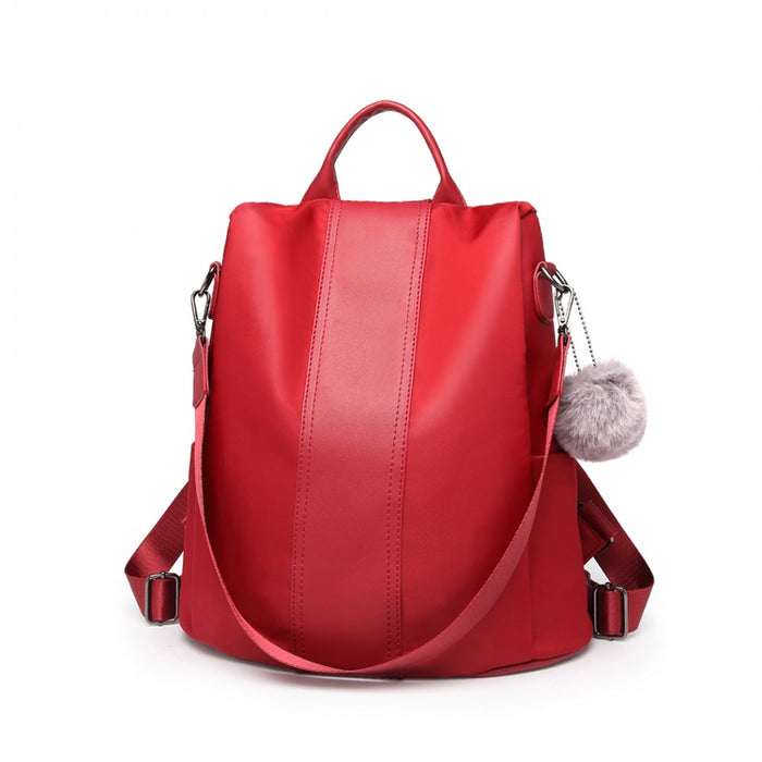 Two Way Backpack Shoulder Bag with Pom Pendant – Red