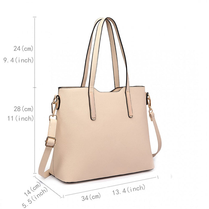 3-Piece Tote Shoulder Bag and Clutch – Beige