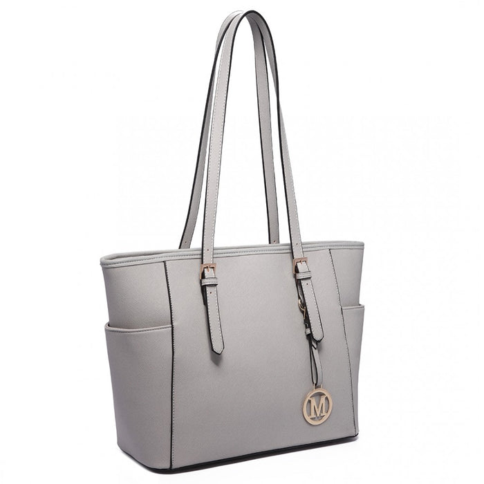 PU Leather Adjustable Handle Tote Bag – Light Grey