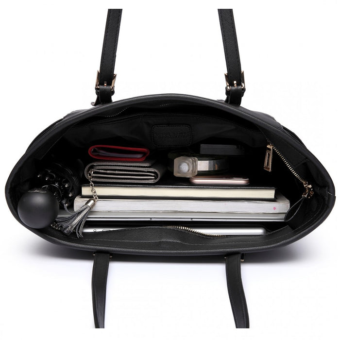 PU Leather Adjustable Handle Tote Bag – Black