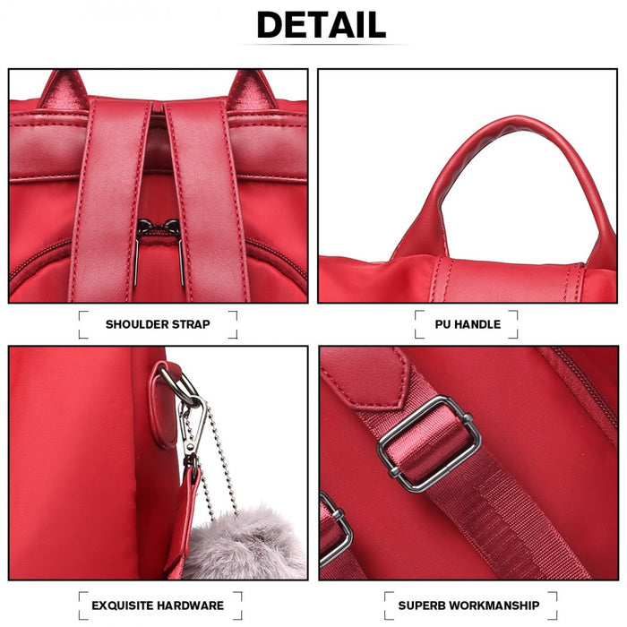 Two Way Backpack Shoulder Bag with Pom Pendant – Red