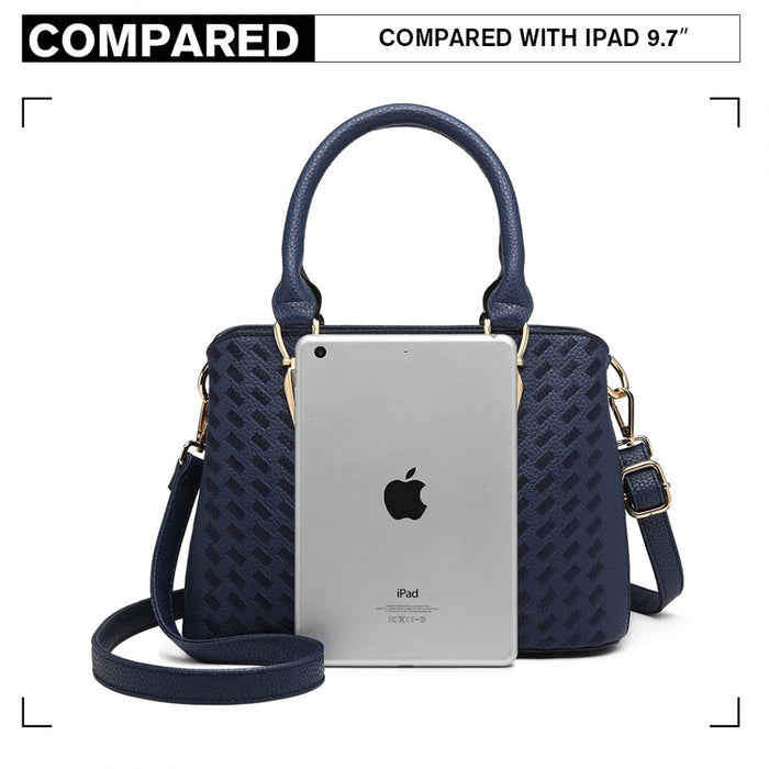 PU Leather Weave Effect Shoulder Bag – Blue