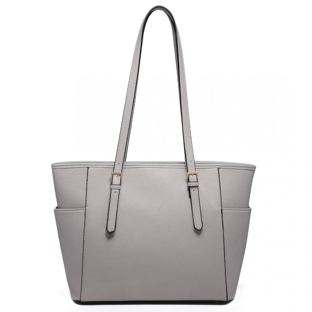 PU Leather Adjustable Handle Tote Bag – Light Grey