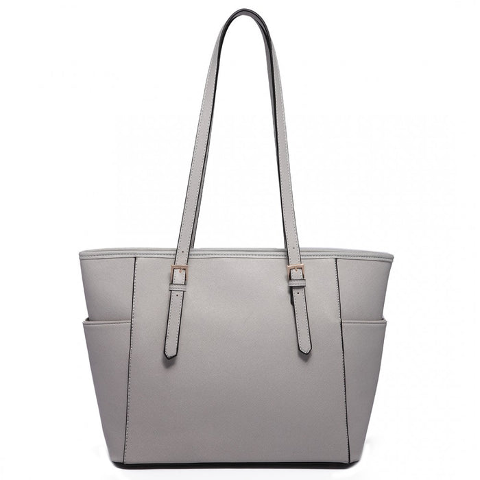 PU Leather Adjustable Handle Tote Bag – Light Grey