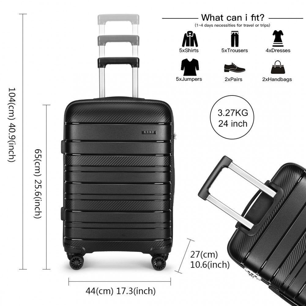 Multi-Texture PP Hard Shell Suitcase – 24-Inch – Classic Collection – Black