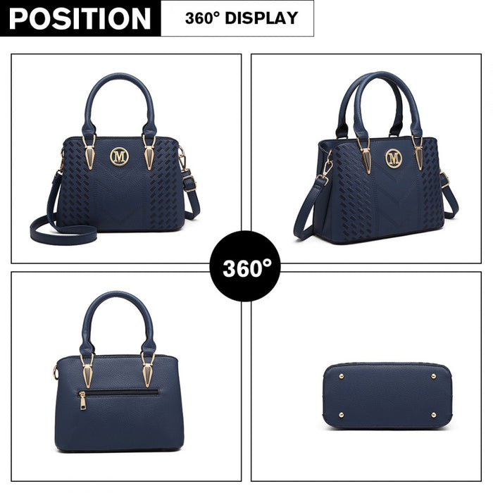 PU Leather Weave Effect Shoulder Bag – Blue