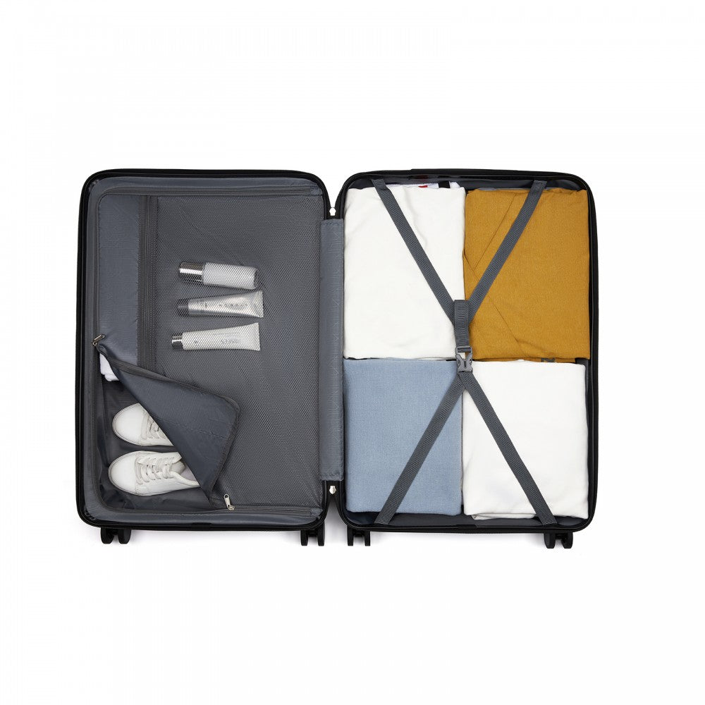 3-Piece ABS+PC Hard Shell Luggage Set with Diagonal Strap, Complete Travel Solution – 20/24/28-Inch – Black
