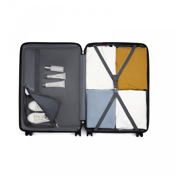 3-Piece ABS+PC Hard Shell Luggage Set with Diagonal Strap, Complete Travel Solution – 20/24/28-Inch – Black