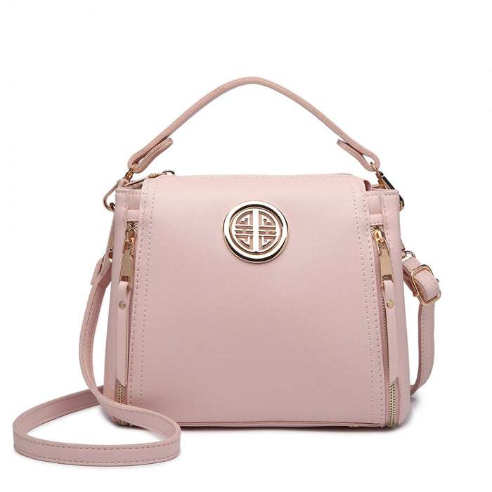 PU Leather Dual Zipped Handbag – Pink