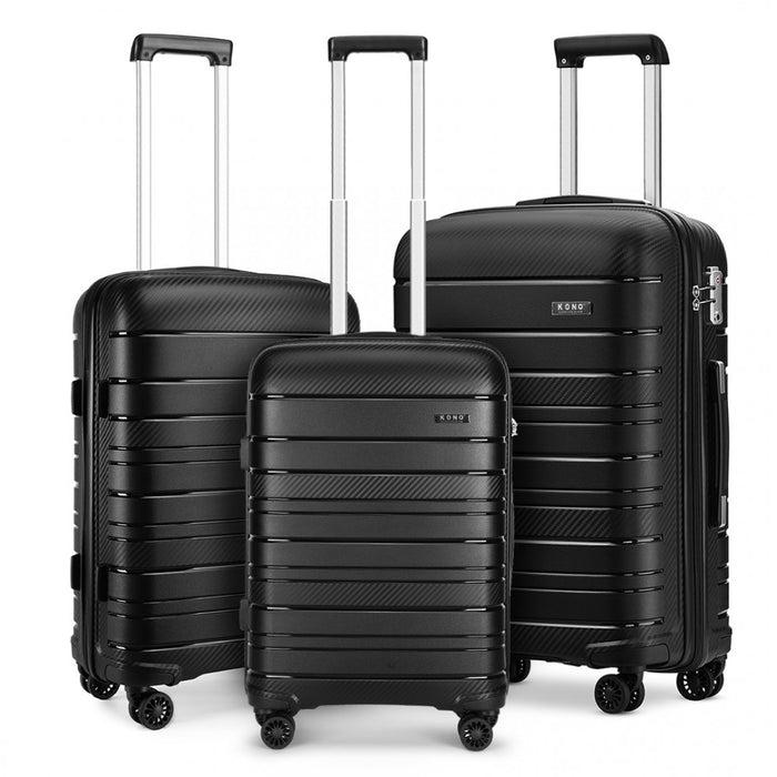3-Piece Multi-Texture PP Hard Shell Suitcase Set – Classic Collection – Black