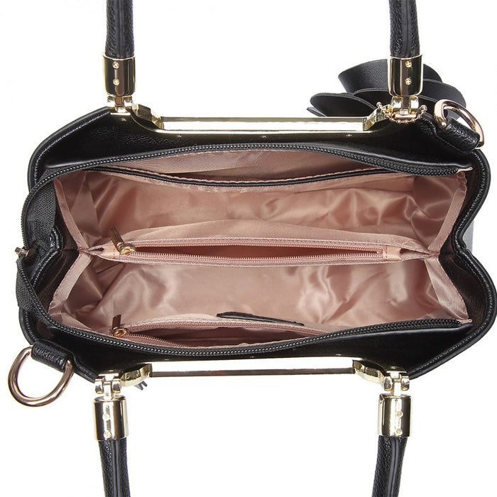 PU Leather Rose Hanging Ornament Handbag – Black