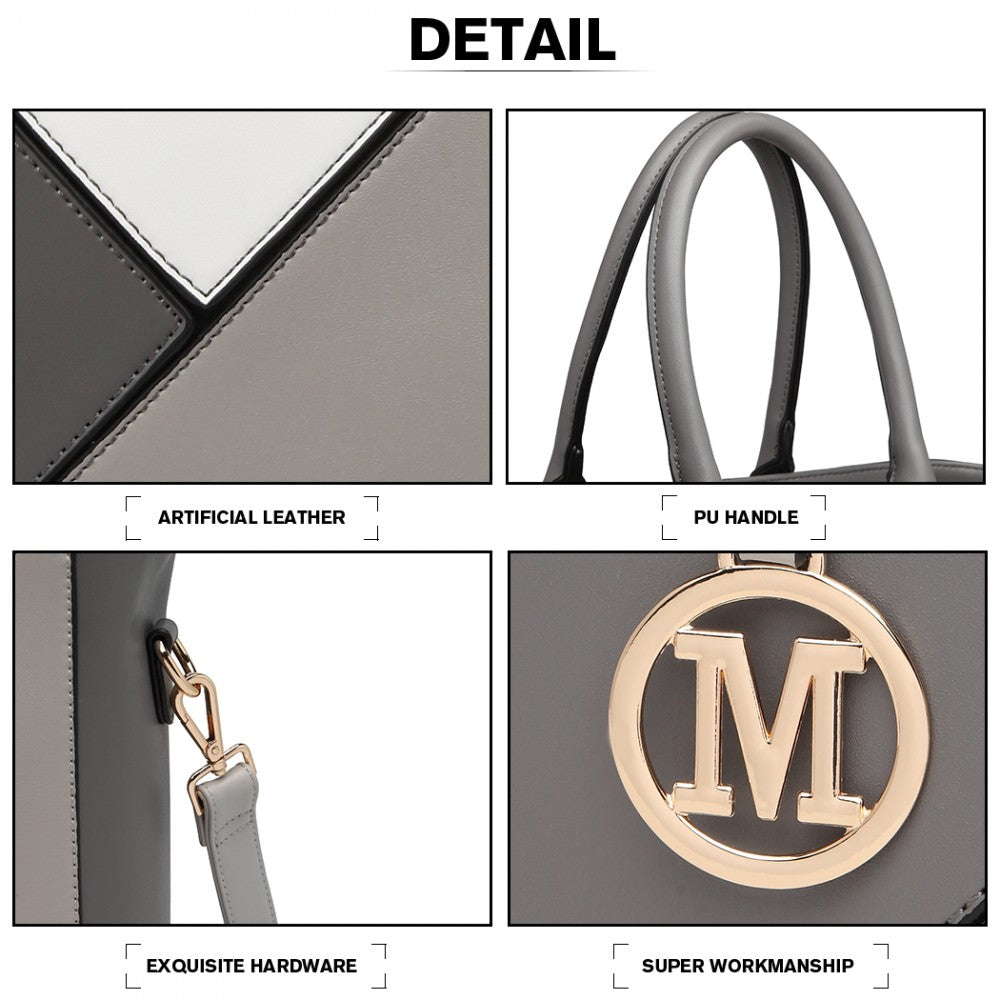 PU Leather Geometric Ombre Handbag – Grey