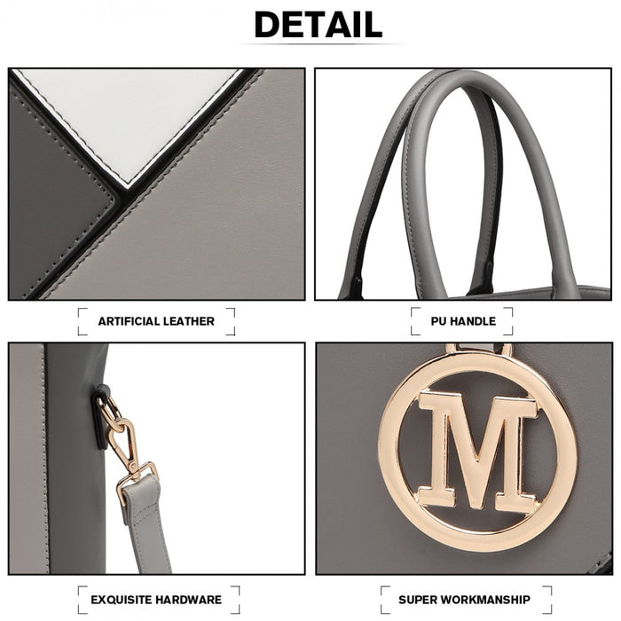 PU Leather Geometric Ombre Handbag – Grey