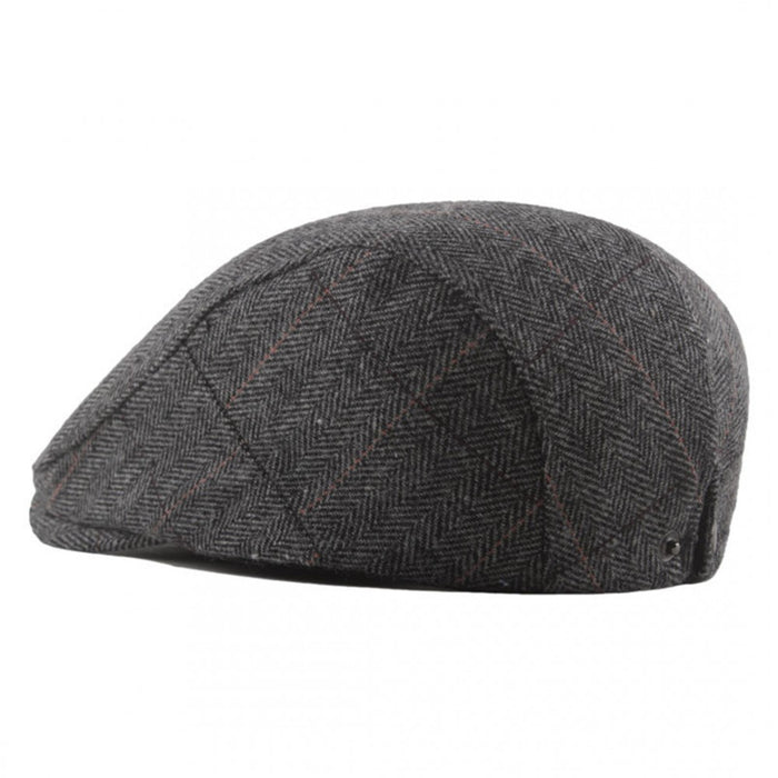 Cap-1 – Men's Newsboy Baker Boy Herringbone Flat Cap Hat – Grey