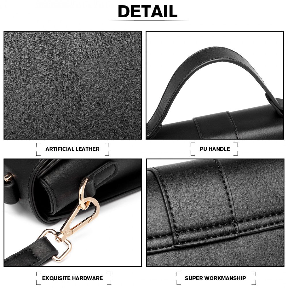 PU Leather Midi Handbag – Black