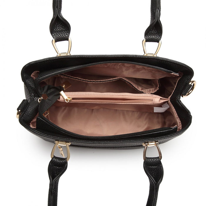 PU Leather Weave Effect Shoulder Bag – Black
